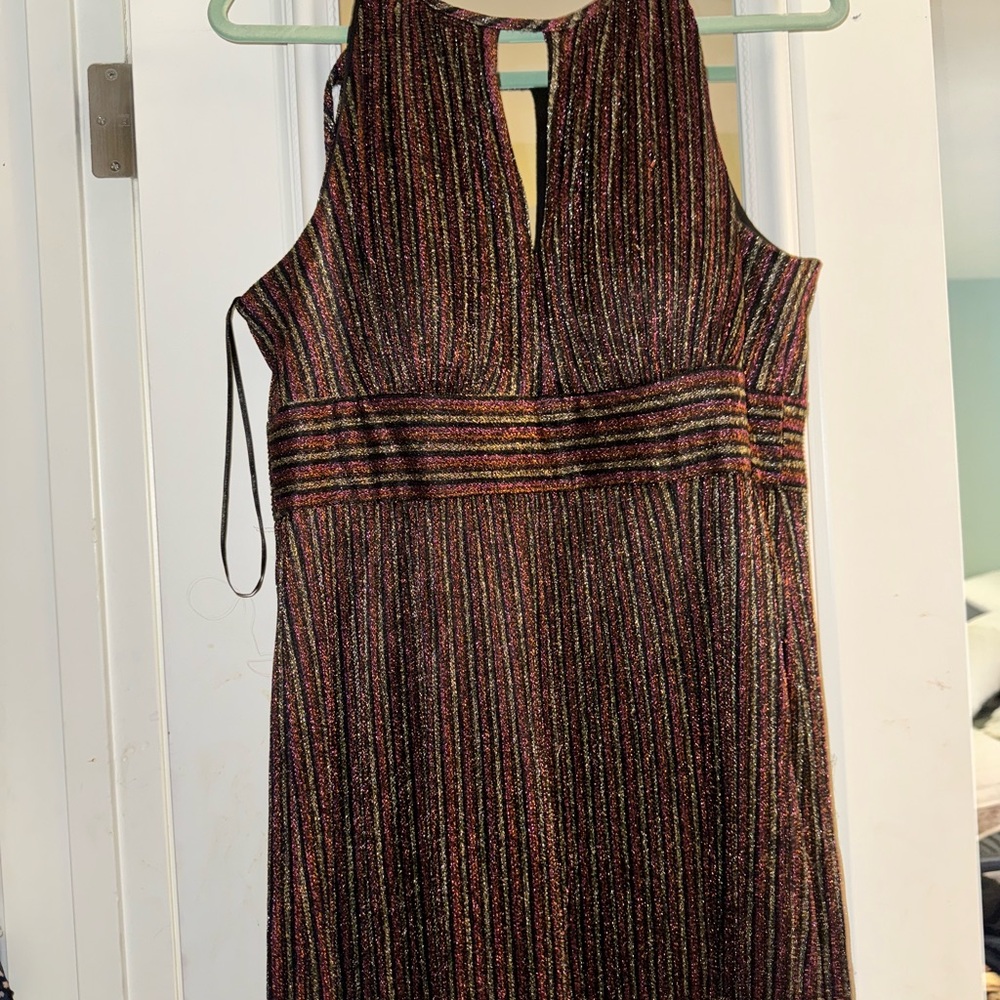 R&M Richards Brown Pleated Backless Cocktail Dress